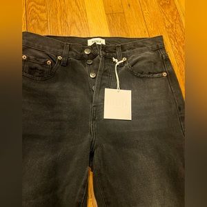 Pistola Keaton high rise slim straight jeans with button front black distressed